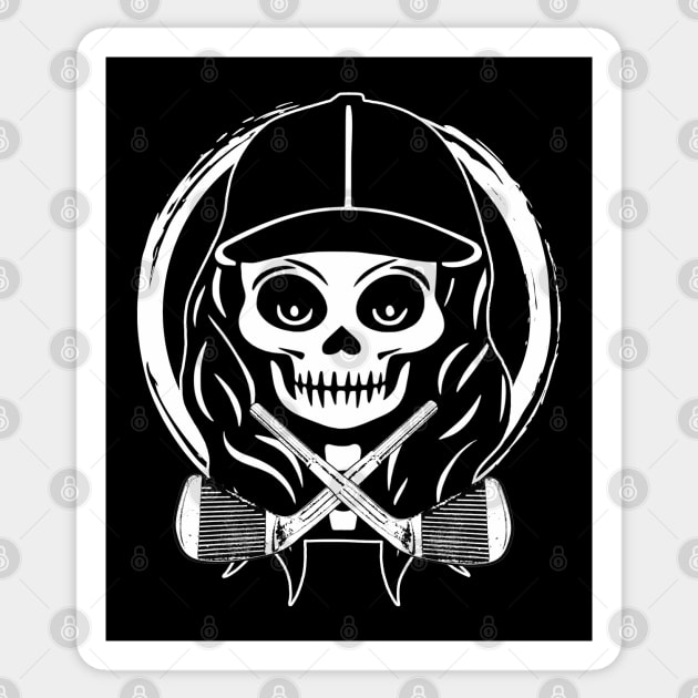 Female Golfer Skull and Golf Clubs White Logo Sticker by Nuletto